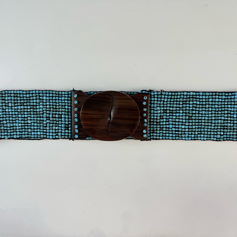 Turquoise Beaded Belt with Wooden Accent